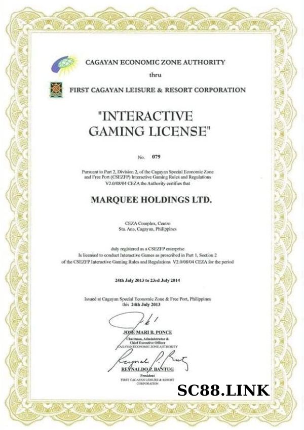 Giấy phép hoạt động hợp pháp khẳng định uy tín của SC88